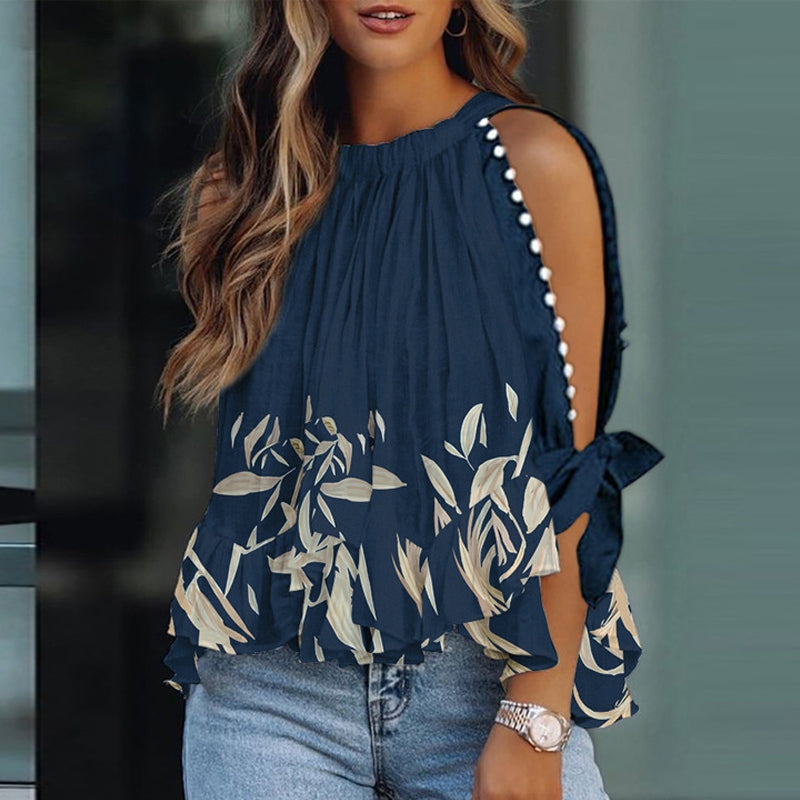 Cold Shoulder Long Split Sleeve Bohemian Top