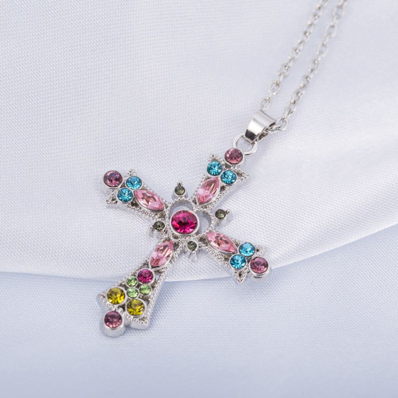 Gothic Pink Cross Pendant Necklace