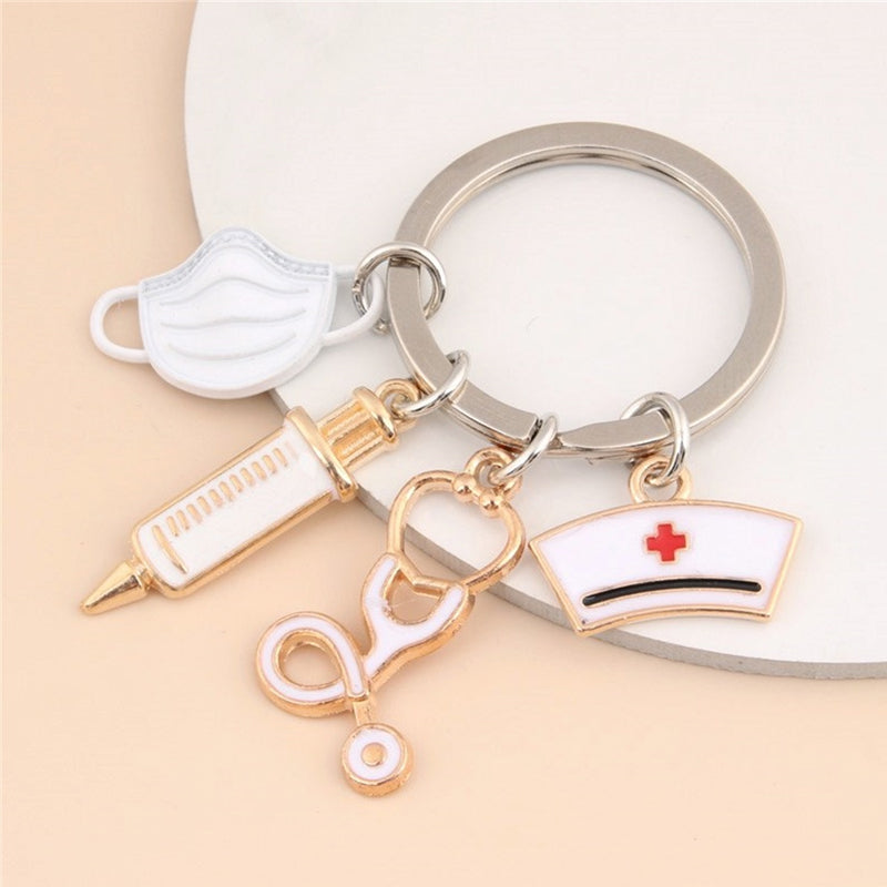 Nurse Doctor Medical Tool Stethoscope Syringe Face Mask Keychain