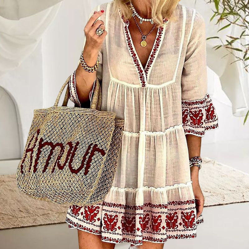 Printed Elegant V-neck Dress