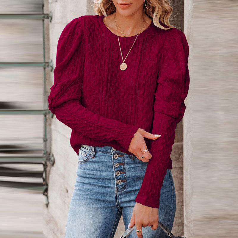 Solid Jacquard Round Neck Knitted Sweater