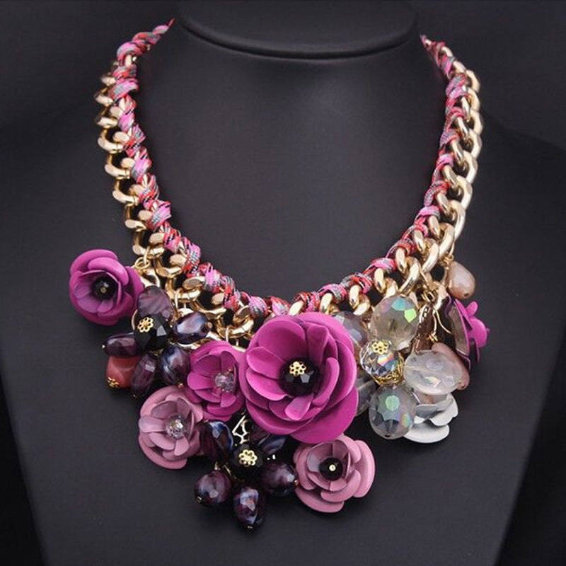 DIY Hand-made Colorful Flower Gemstone Pendant Rope