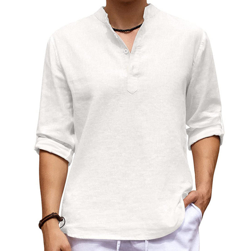 Casual Stand Collar Solid Color Long Sleeve Shirt
