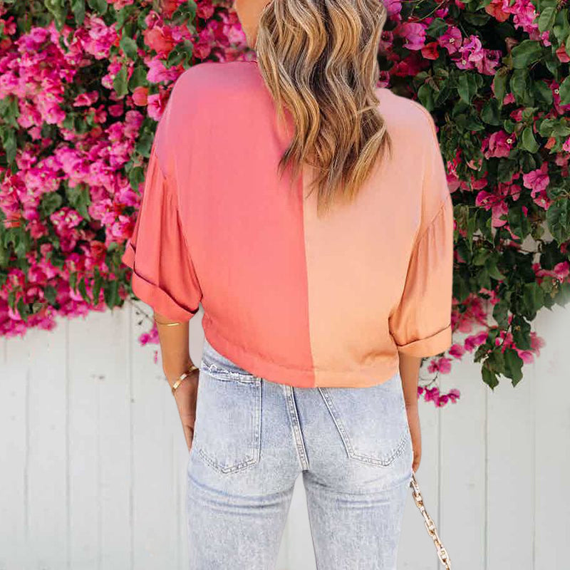 Contrast Mid Sleeve Cardigan Shirt