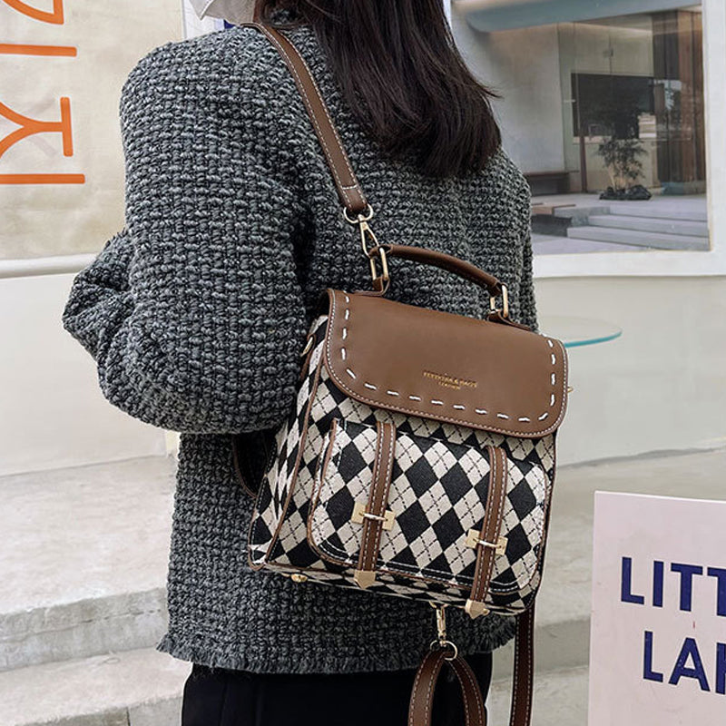 Checkered Pattern Square Backpack