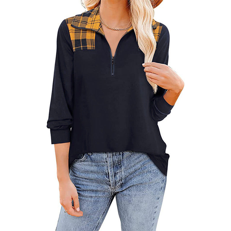 Check Lapel Zip T-Shirt