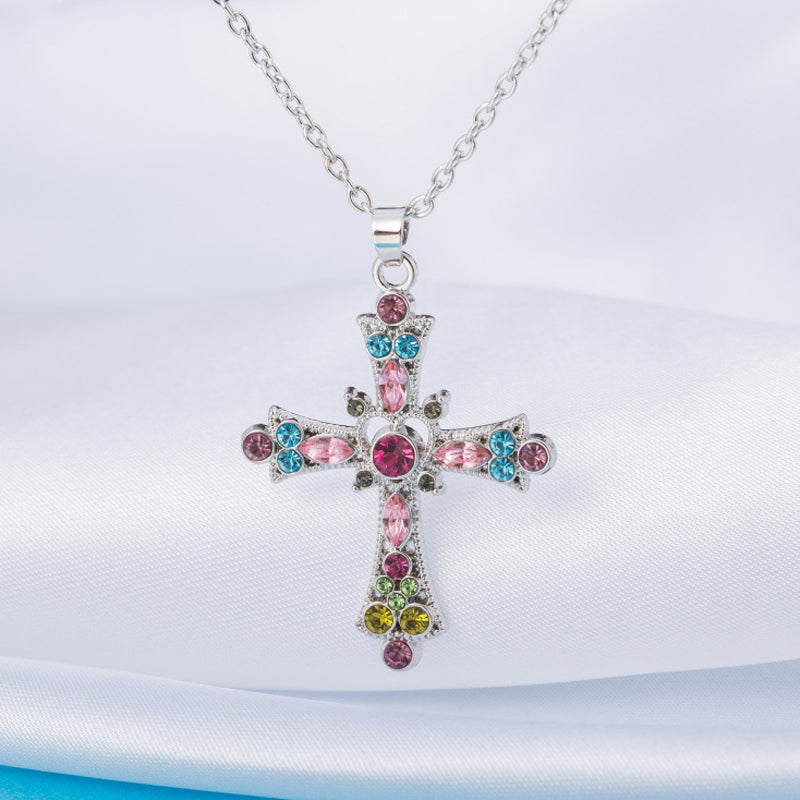 Gothic Pink Cross Pendant Necklace