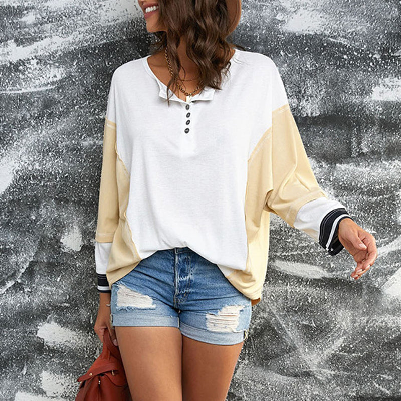 Colour Block Button Sweatshirt