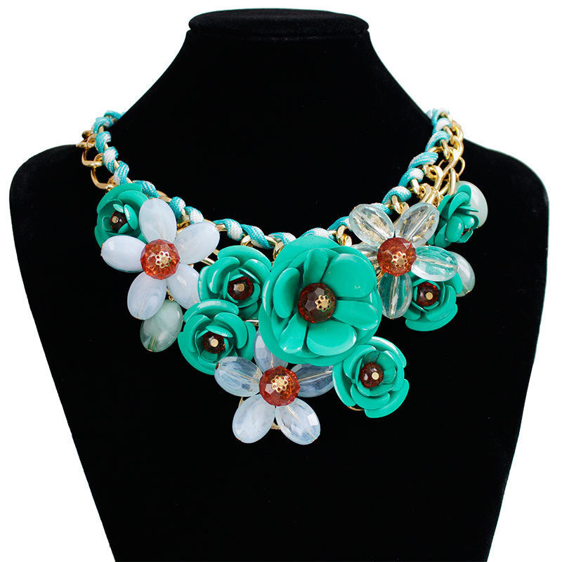 DIY Hand-made Colorful Flower Gemstone Pendant Rope