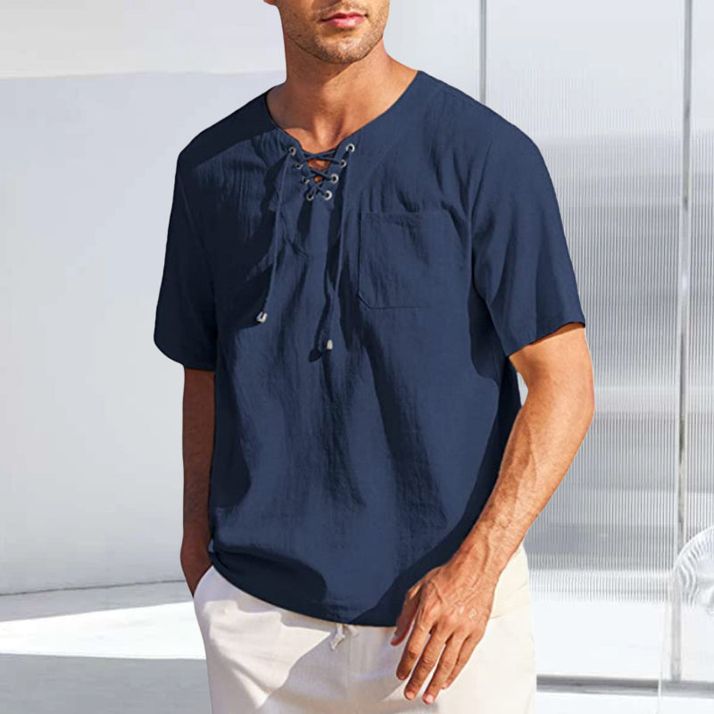 Cotton and Linen Lace-up Shirt