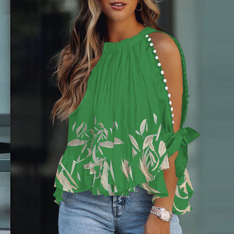 Cold Shoulder Long Split Sleeve Bohemian Top