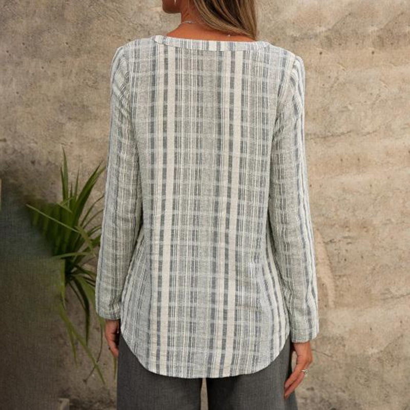 Striped Casual V-Neck Long Sleeve Shirt