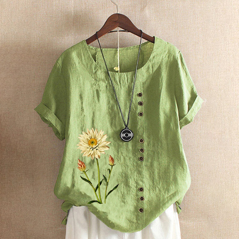 Women's Printed Cotton Linen Loose Casual Shirt