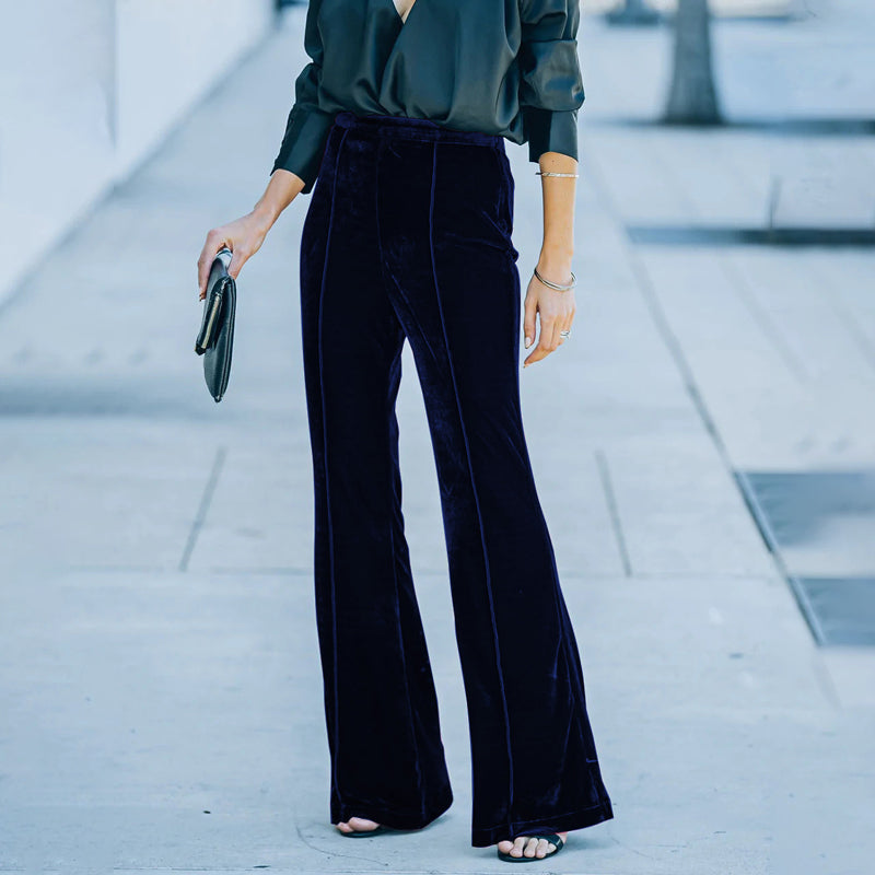 Gold Velvet Micro Flared Trousers