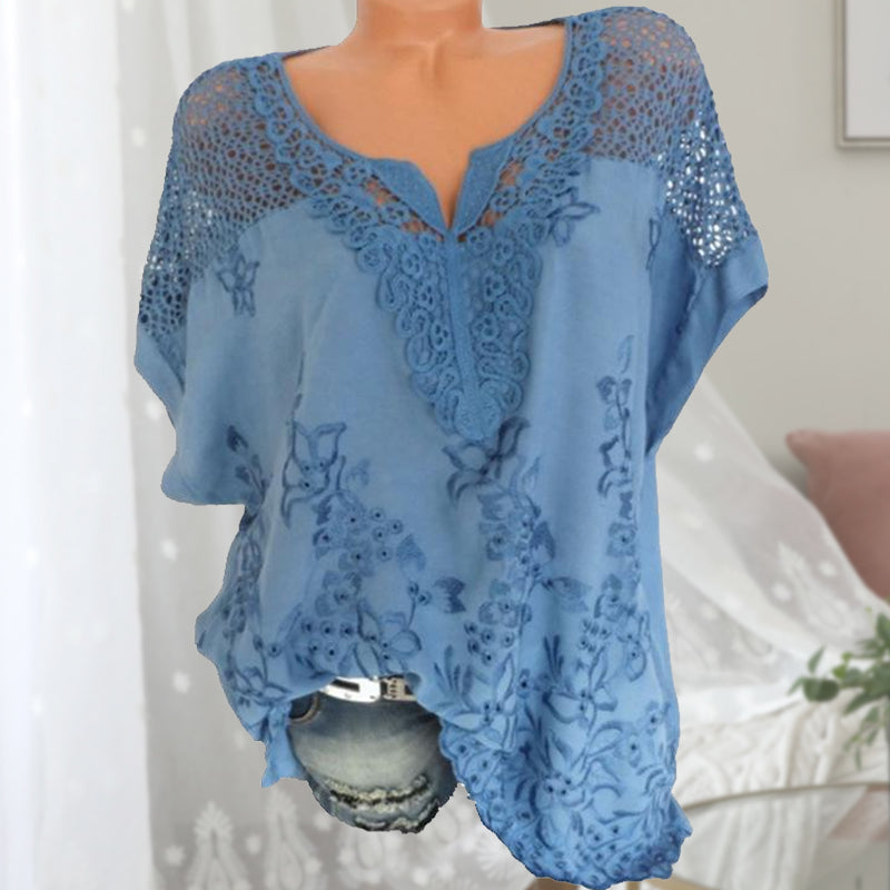 Embroidered Batwing Short Sleeve Shirt