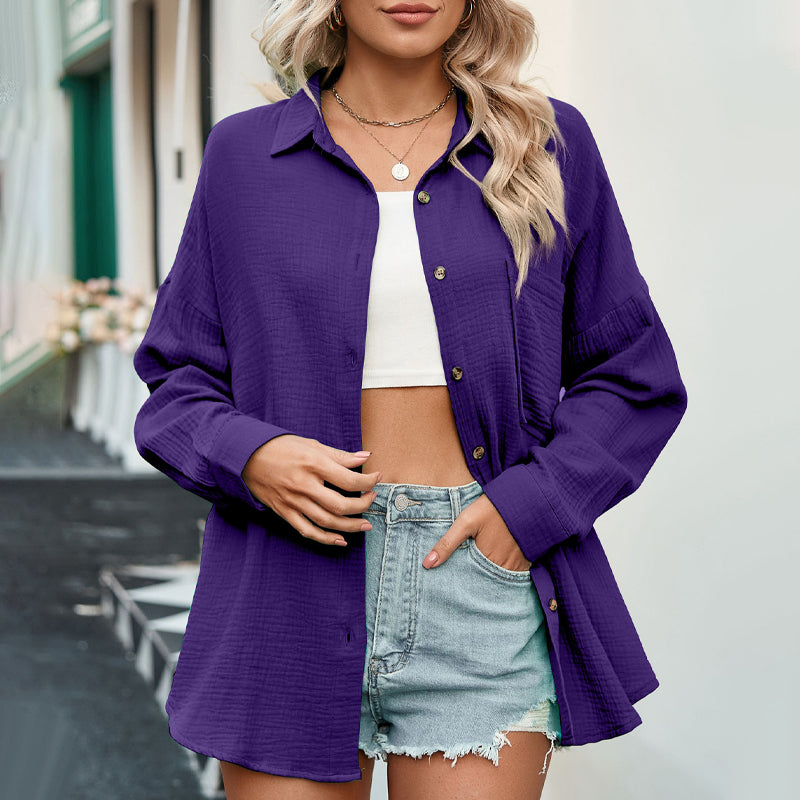Solid Color Dropped Shoulder Long Sleeve Shirt