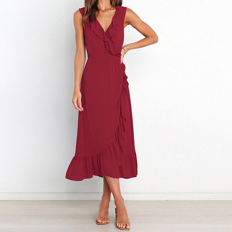 V Neck Ruffle Sleeveless Dress