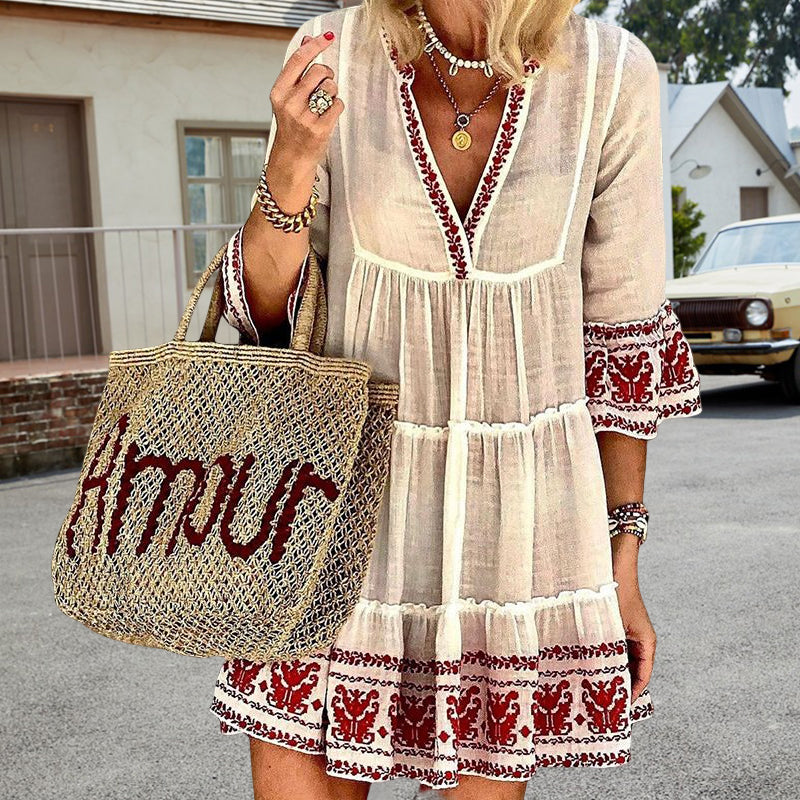 Printed Elegant V-neck Dress