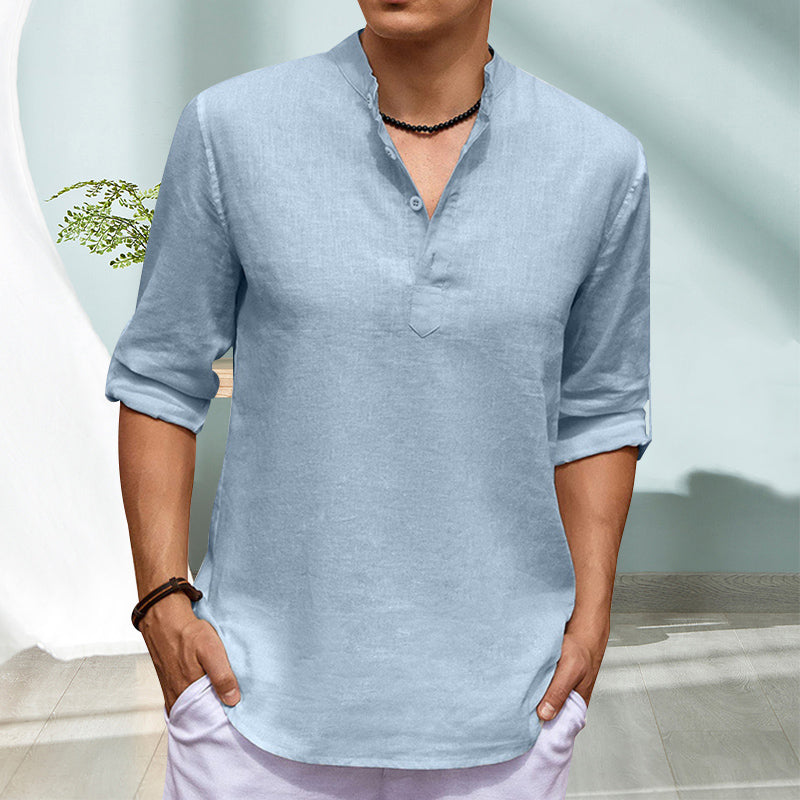 Casual Stand Collar Solid Color Long Sleeve Shirt