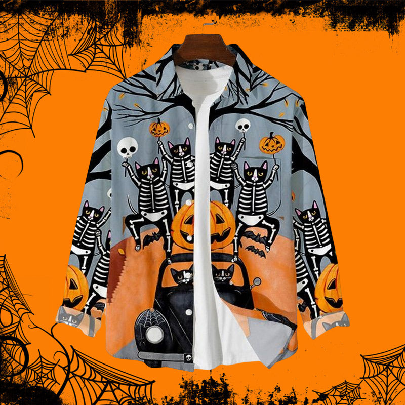 Halloween Skull Pumpkin Print Casual Loose Shirt