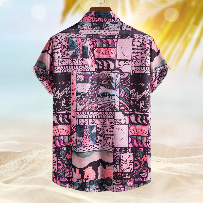 Men Patchwork Print Button Front Shirt