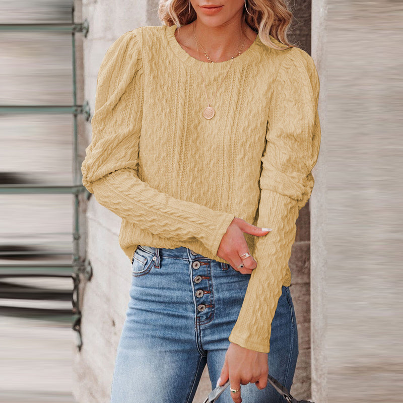 Solid Jacquard Round Neck Knitted Sweater