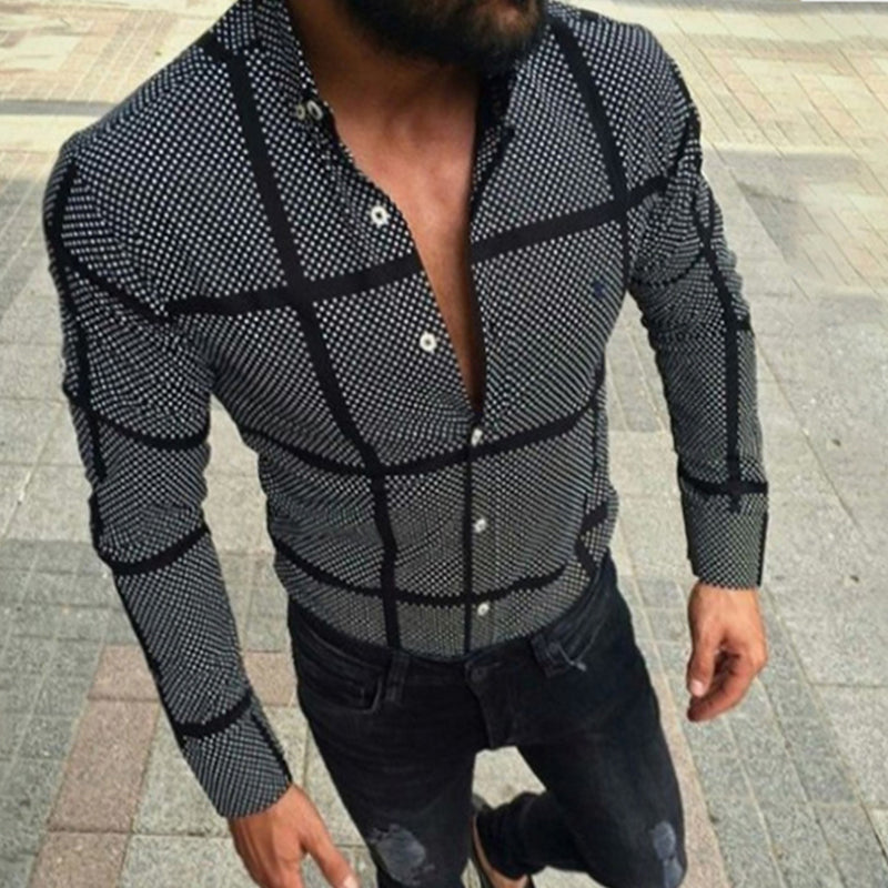 Men's casual black plaid shirt