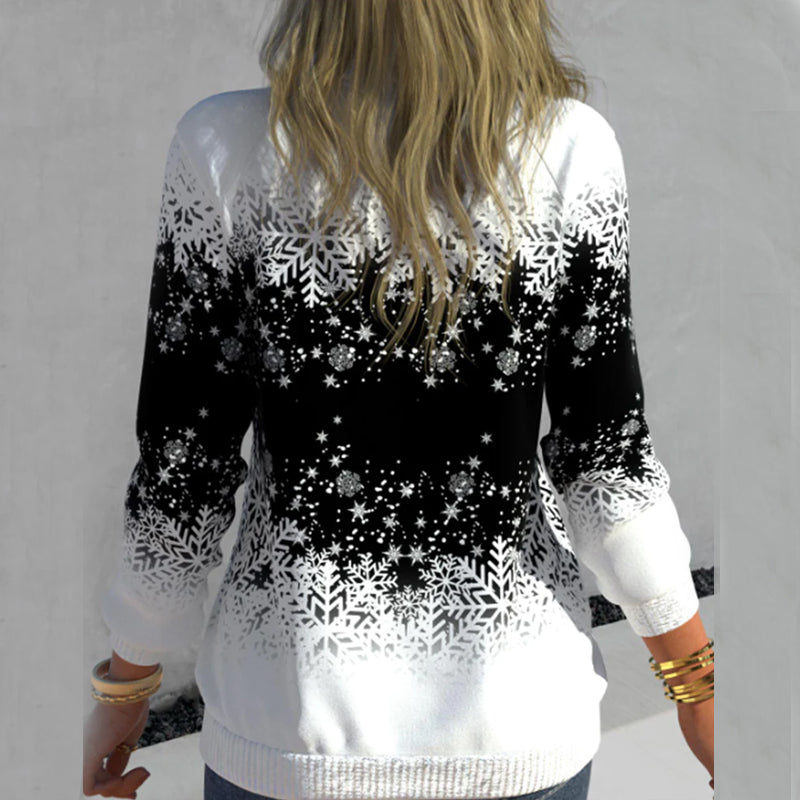 Sweater with Snowflake Print and Zipper