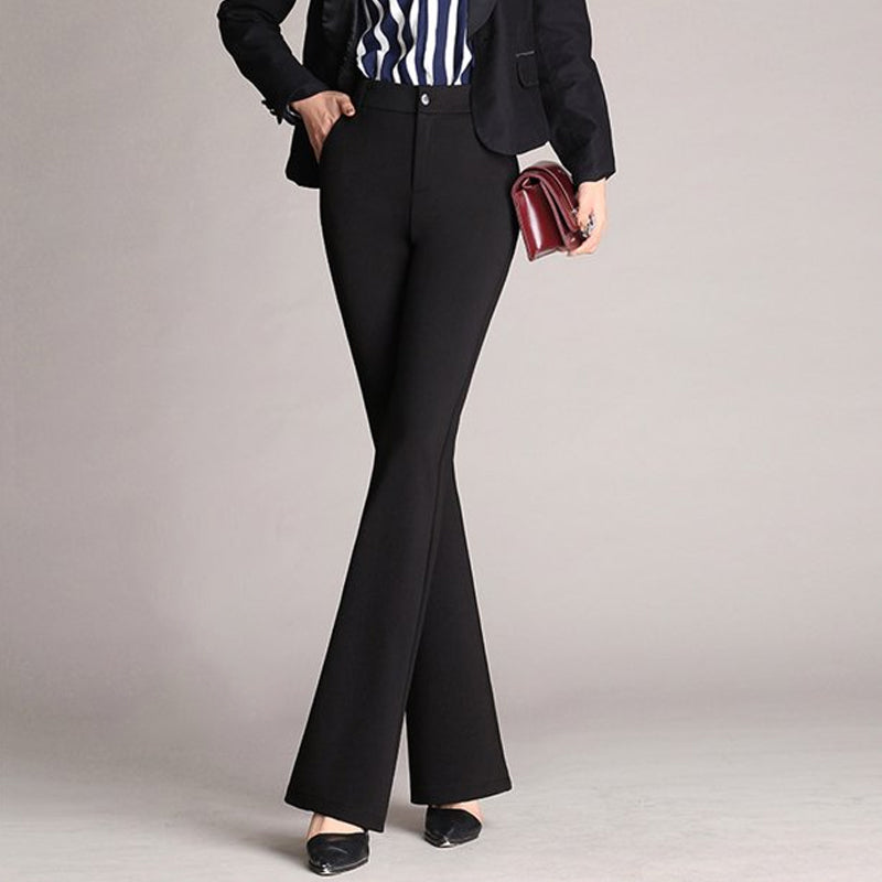 Straight High Waist Solid Flared Pants