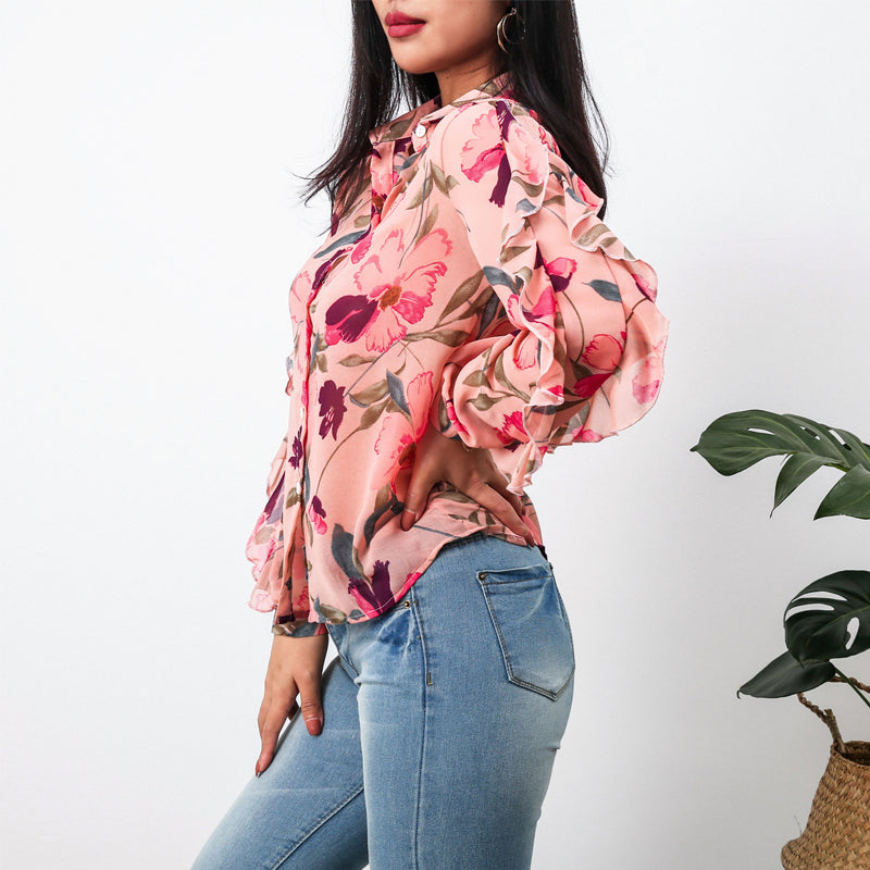 Ruffle Sleeve Chiffon Shirt
