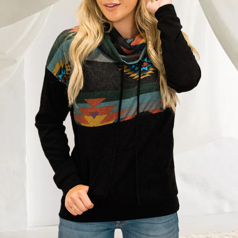 Sun Totem Print Ethnic Turtleneck Hoodie