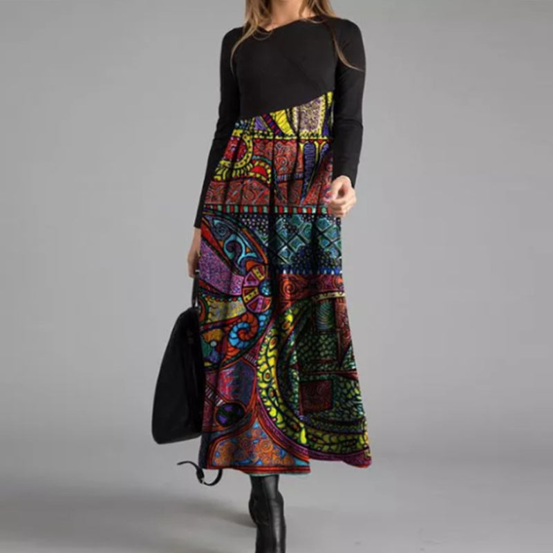 Printed Long Sleeve Slim Fit Dress