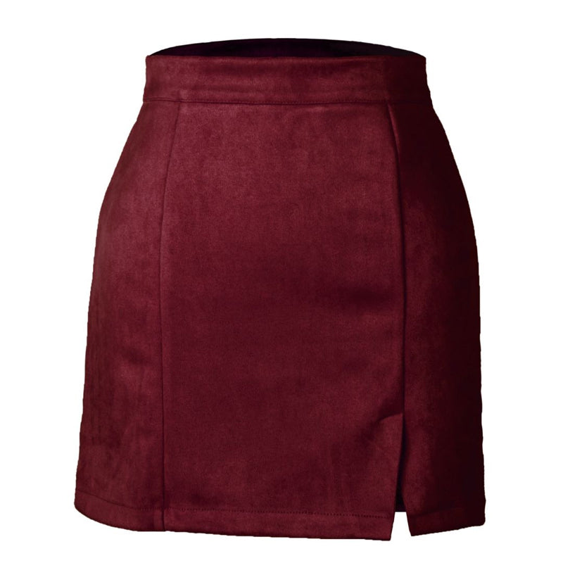 Women's High Waist Faux Suede Bodycon Mini Skirt