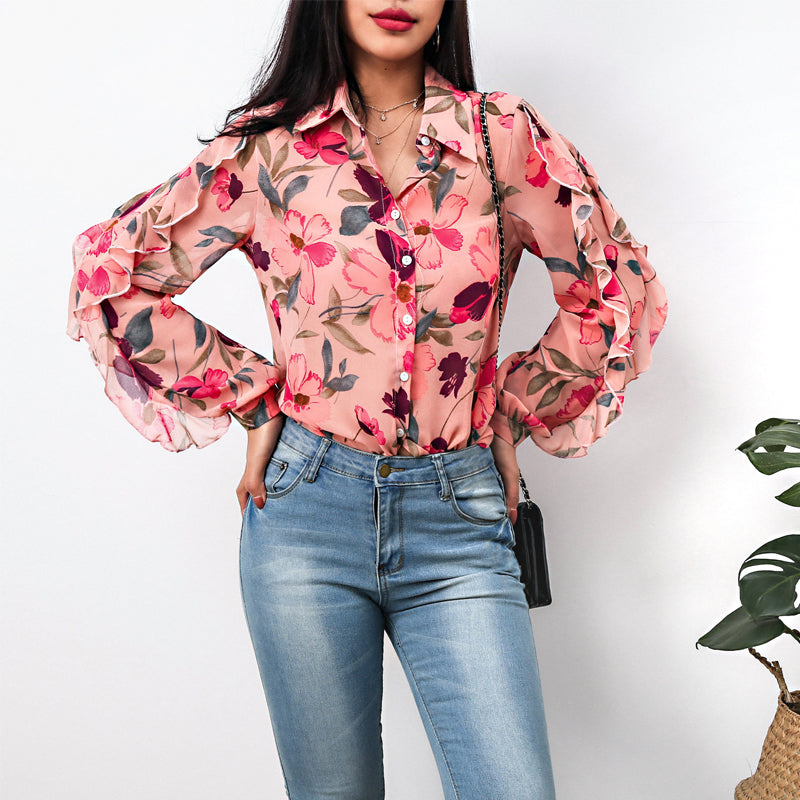 Ruffle Sleeve Chiffon Shirt