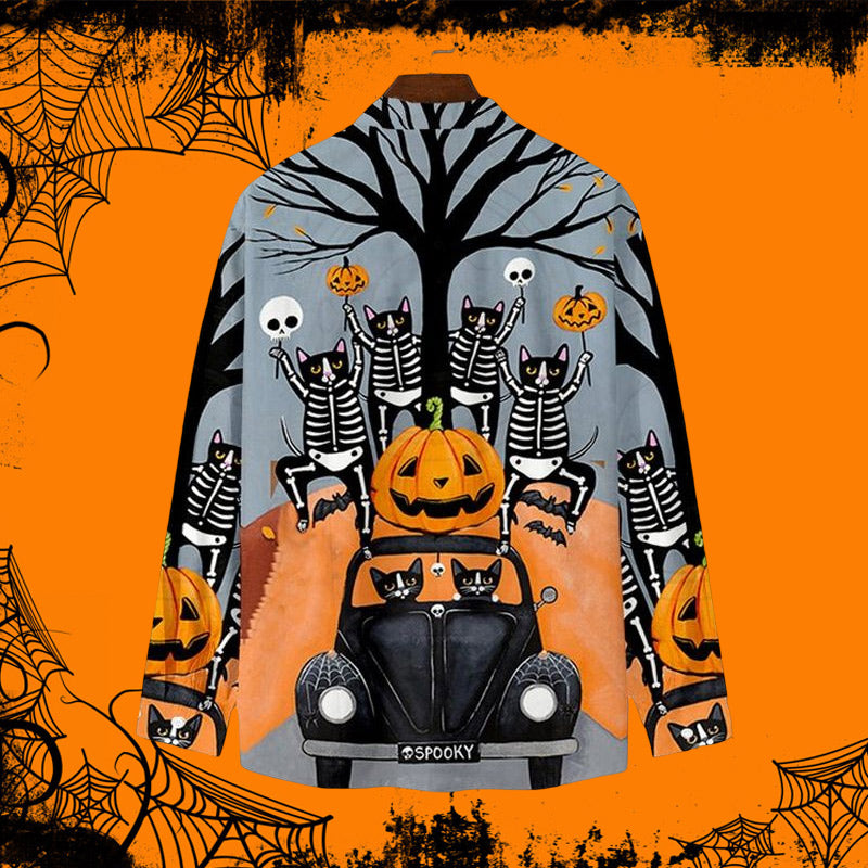 Halloween Skull Pumpkin Print Casual Loose Shirt