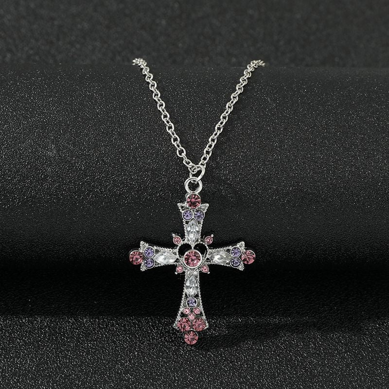 Gothic Pink Cross Pendant Necklace