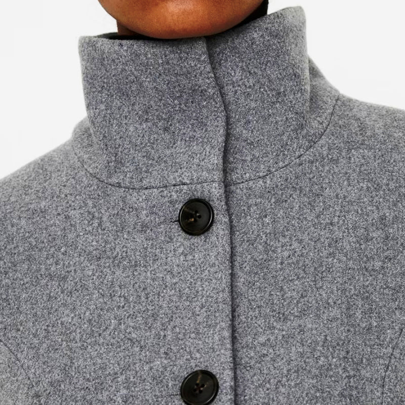 Solid Color Button Stand Collar Woolen Jacket