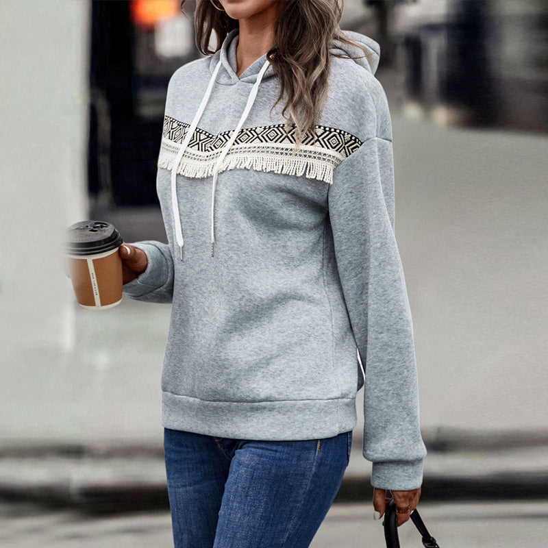 Hooded Appliquéd Lace Lounge Sweatshirt