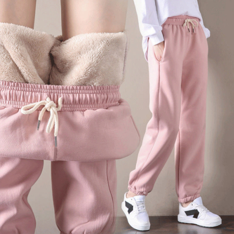 Women Warm Fleece Cotton Solid Joggers Sweatpants