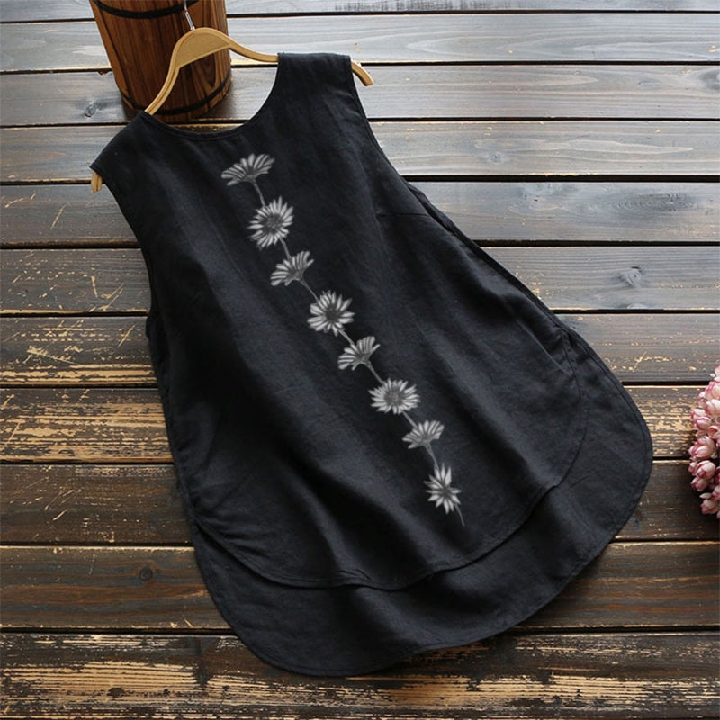 Daisy Sleeveless Cotton and Linen Tank Top