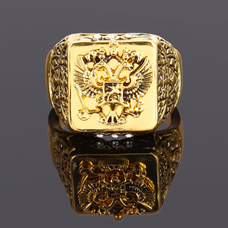Engraved Double-Headed Eagle Ring
