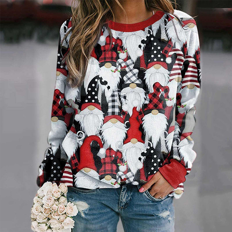 Christmas Print Crewneck Long Sleeved Fleece Sweatshirt