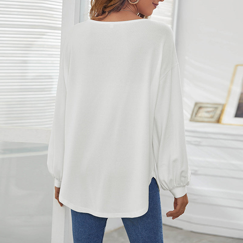 Round Collar Loose Leisure Lantern Buckle T-shirt