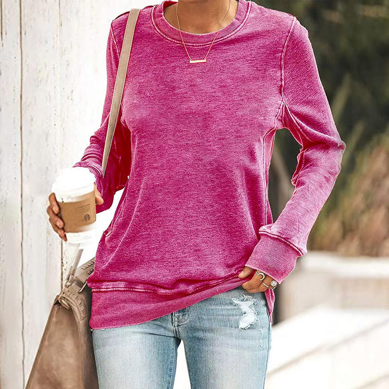 Crew Neck Solid Color Sweatshirt