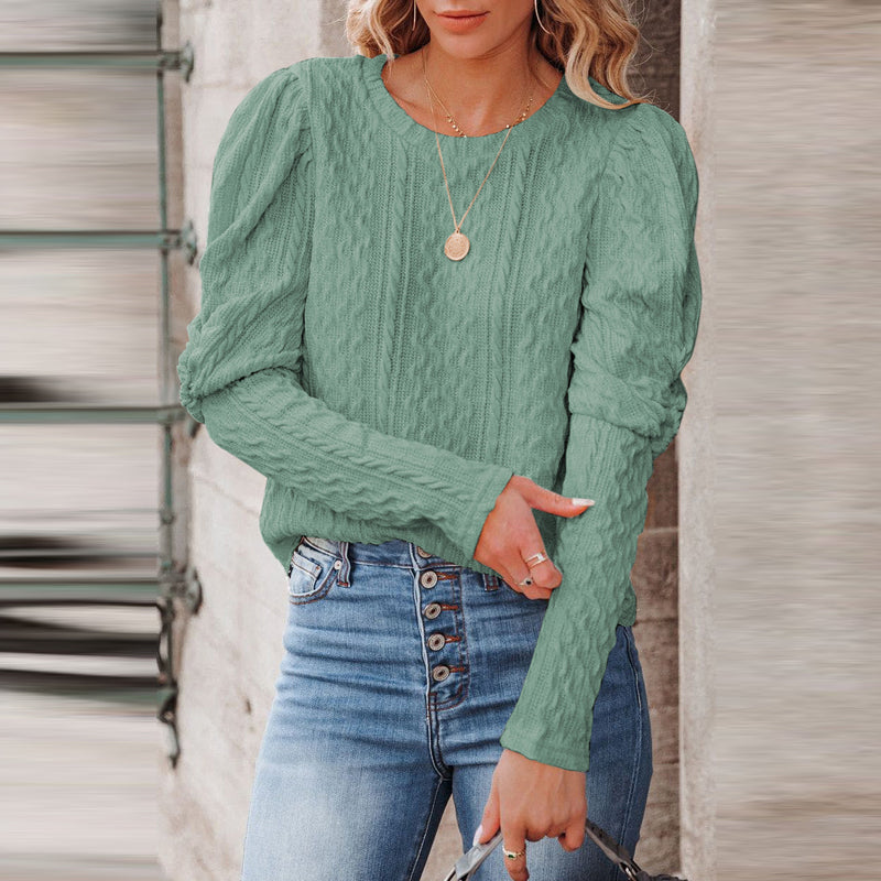 Solid Jacquard Round Neck Knitted Sweater
