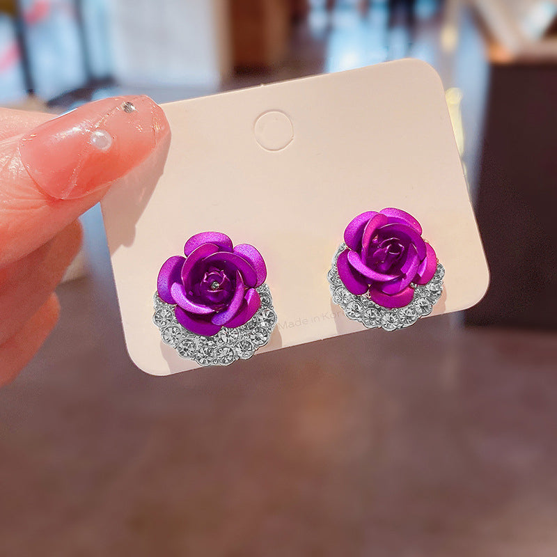 Blue Rose Stud Earrings