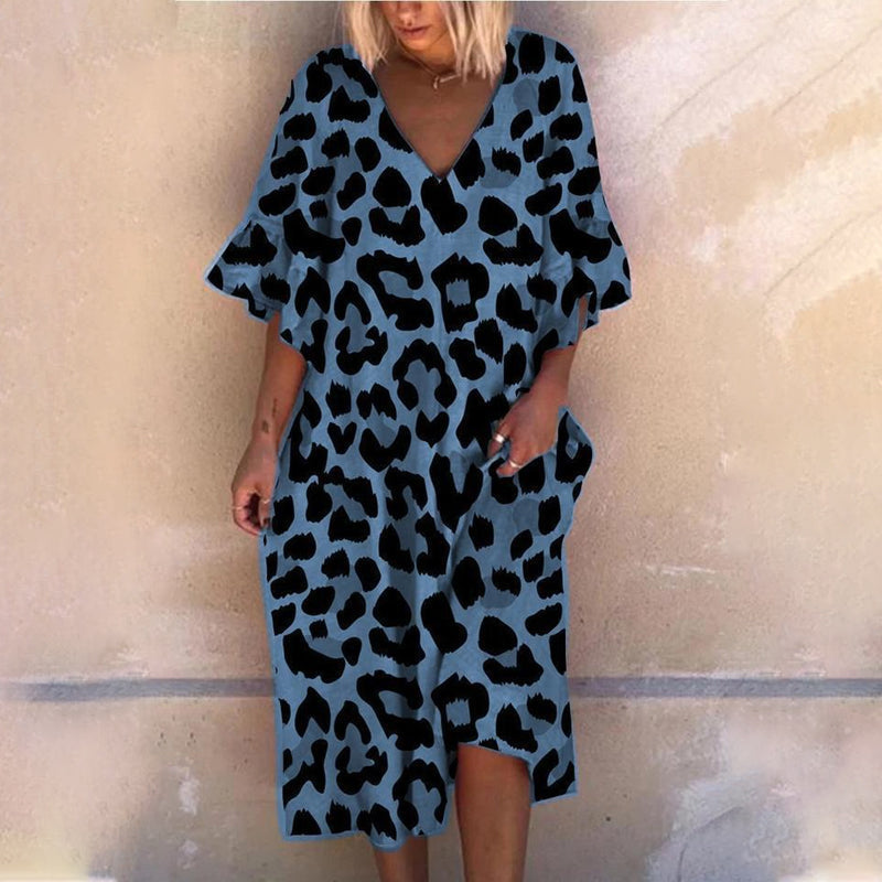 Leopard Print V-Neck Loose Dress