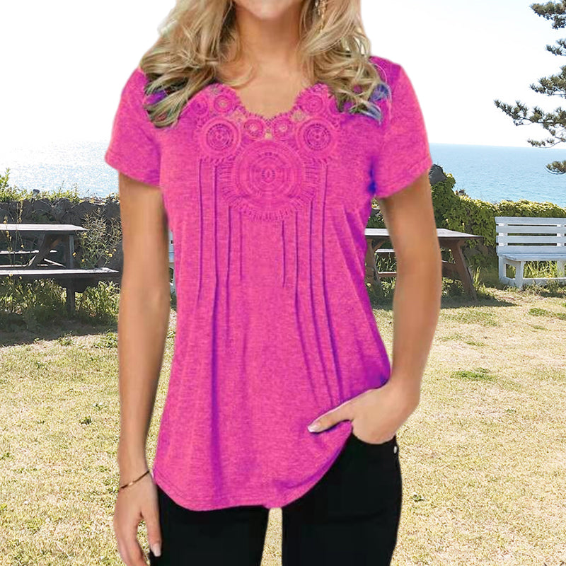 Slim Fit Lace V-Neck T-Shirt