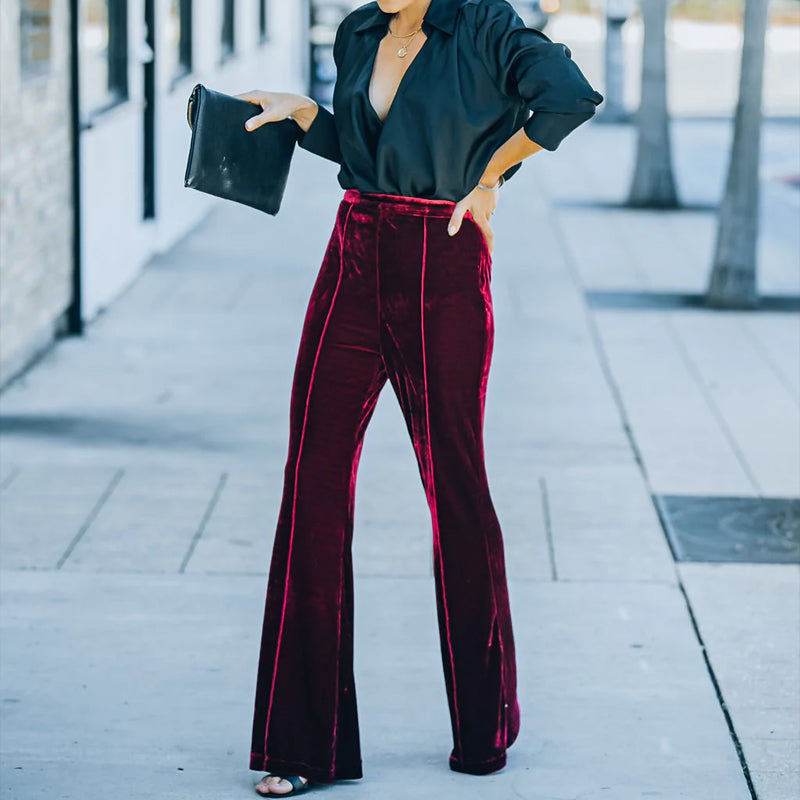 Gold Velvet Micro Flared Trousers