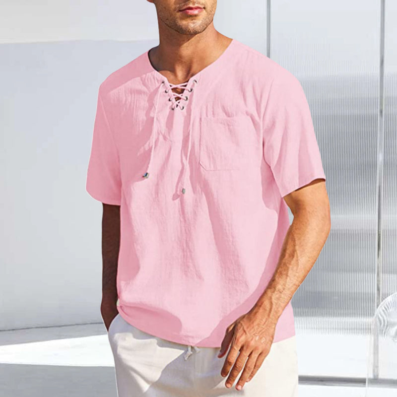 Cotton and Linen Lace-up Shirt